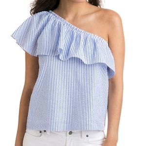 Vineyard Vines Seersucker One Shoulder Ruffle Top